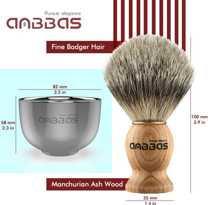 Anbbas 4 Kits Blaireaux Rasage Avec La Poignée En Bois De Fraxinus Mandschurica Et Bol De Rasage En Acier Inoxydable Et Support Rasoir+Savon Au Lait De Chèvre 100G Pour Homme Brosse
