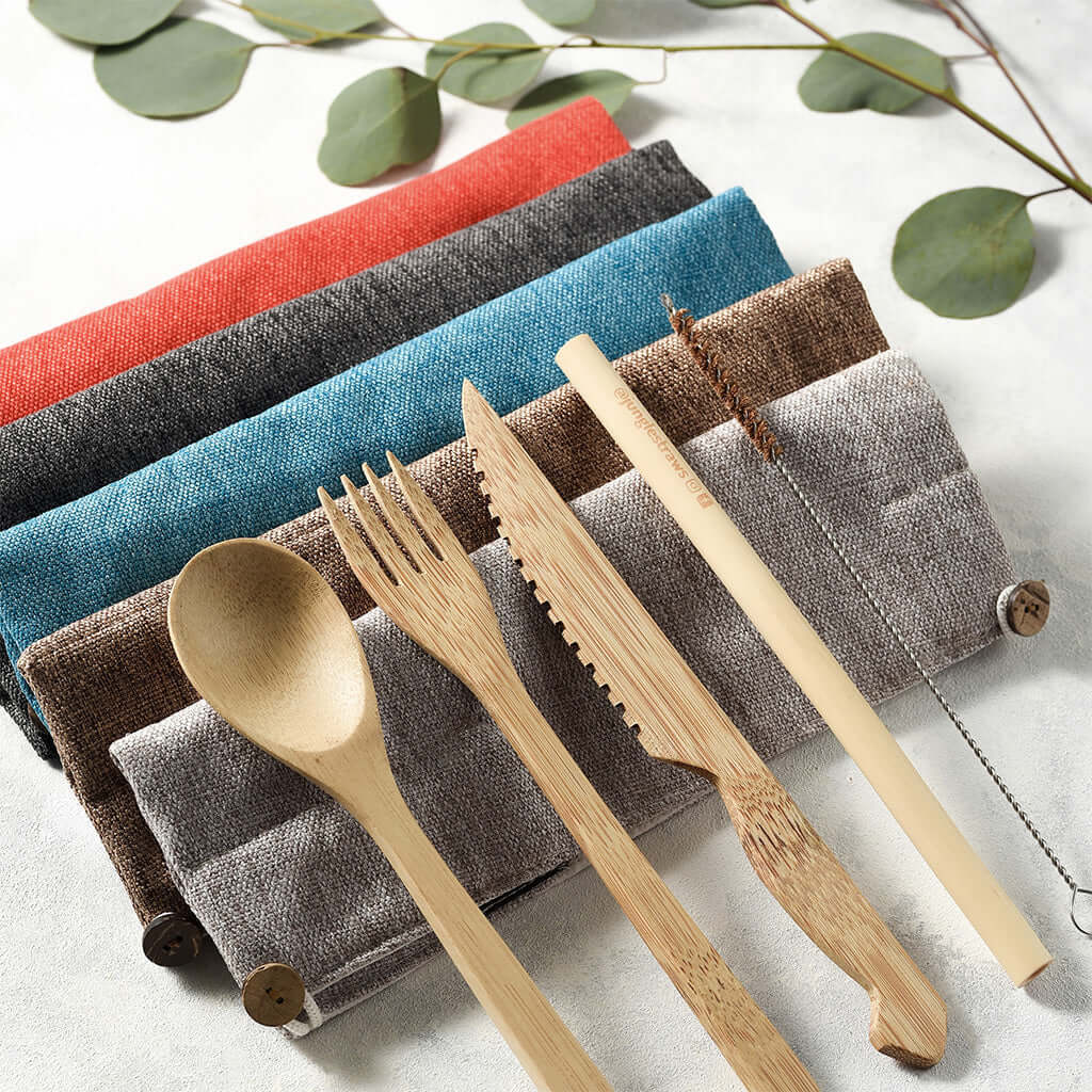 Bamboo Cutlery Set (Green bag)