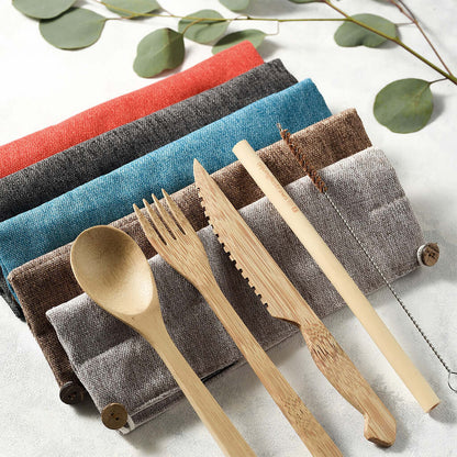 Bamboo Cutlery Set (Green bag)