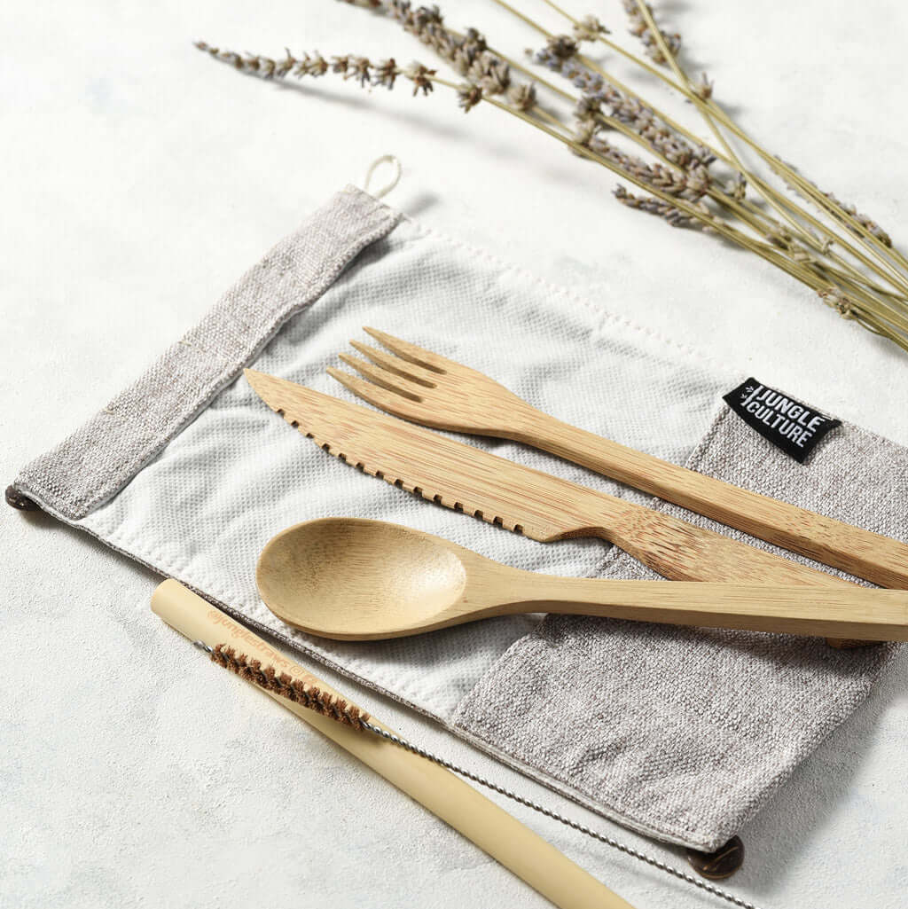 Bamboo Cutlery Set (Green bag)