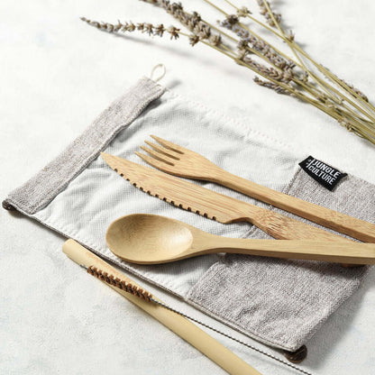 Bamboo Cutlery Set (Green bag)